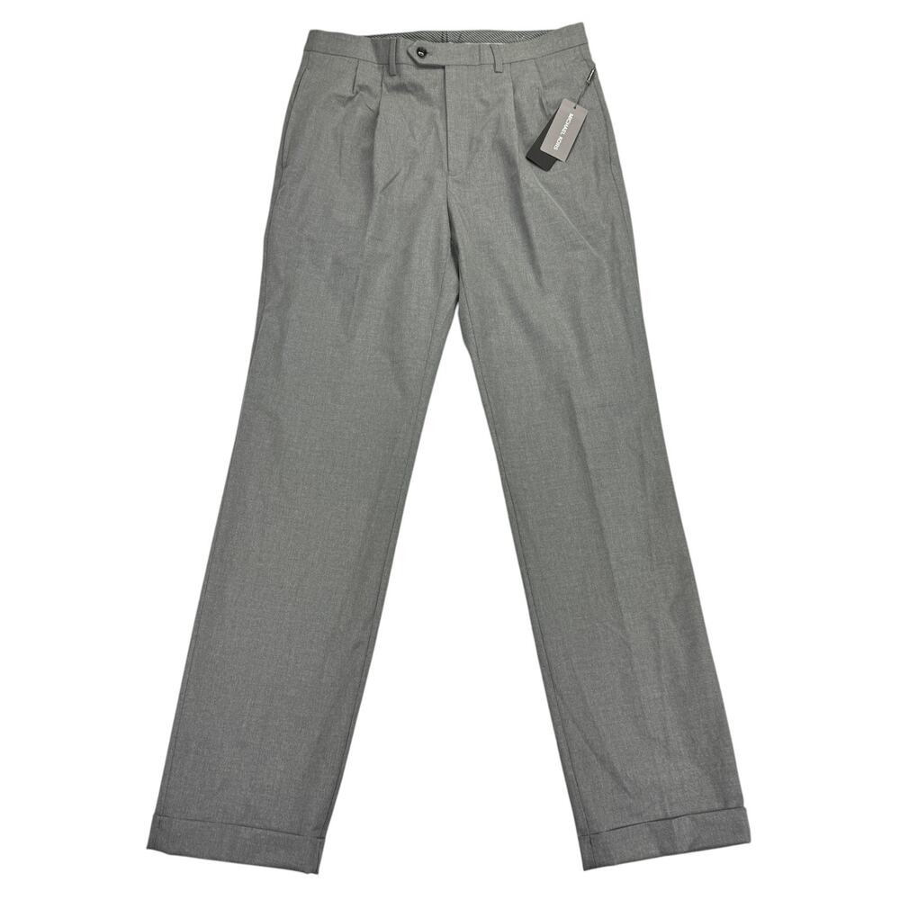 Michael Kors Mens Pleated Cuffed Solid Classic Fit Stretch Pants Gray 32x34